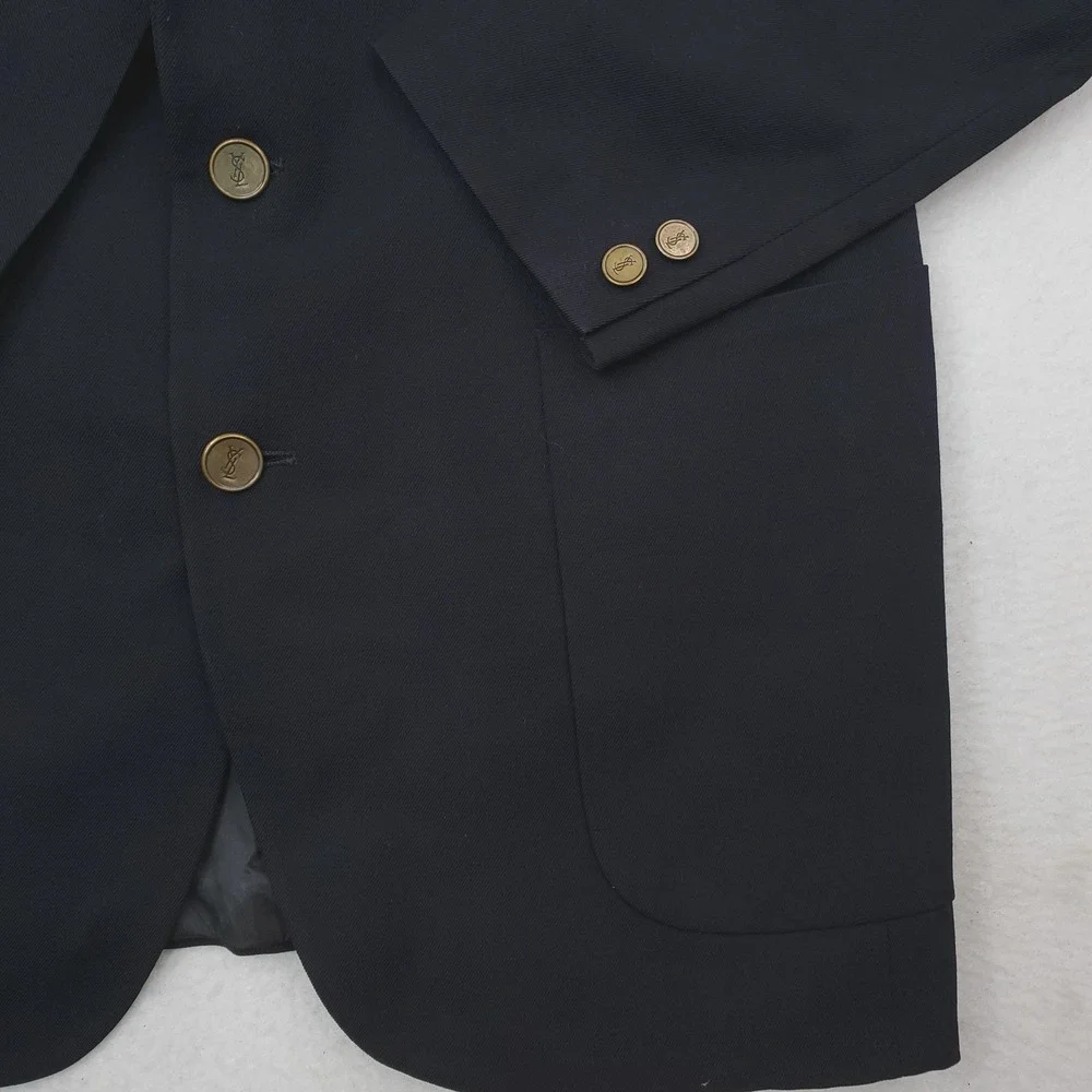 Vintage Yves Saint Laurent Blazer Mens 38 Navy Blue Gold Button Sport Coat